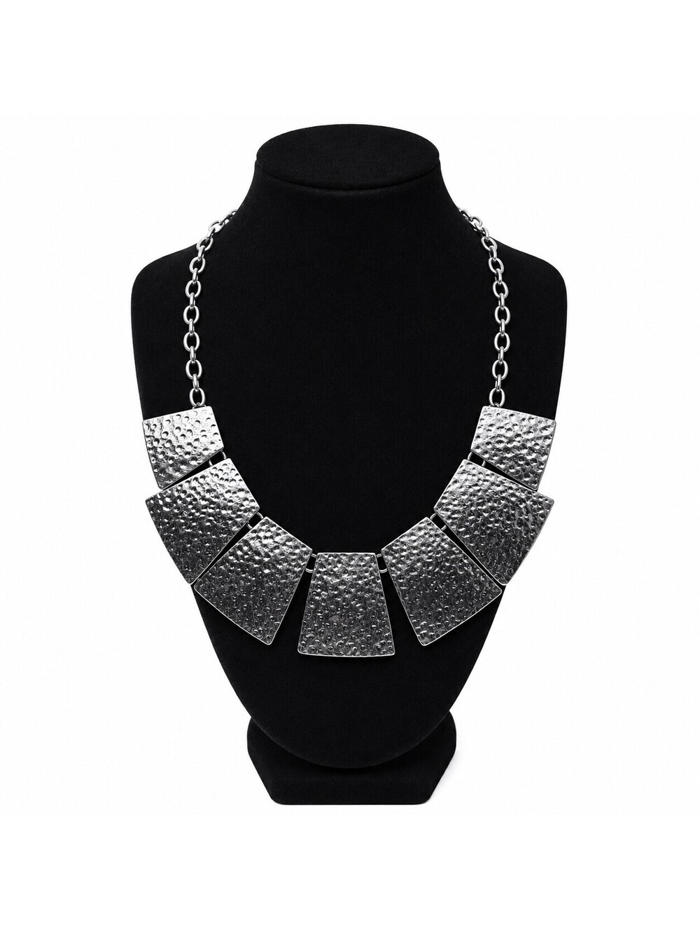 Chunky Hammered Silver Tone Statement Necklace